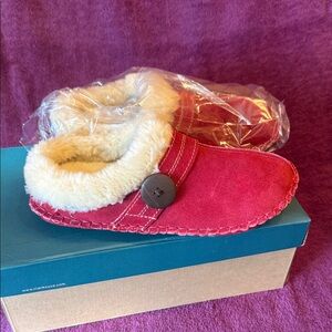 Clarks Pink Suede Faux-Fur Cuffed Button Slip-On Slippers
